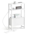Narrow Side Table with Charging Station Slim End Table Sofa with Magazine Rack, Bedside Table for Small Spaces, 3 Tier Nightstand for Living Room Couch, Bedroom White LET503WE - color: White