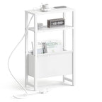 Narrow Side Table with Charging Station Slim End Table Sofa with Magazine Rack, Bedside Table for Small Spaces, 3 Tier Nightstand for Living Room Couch, Bedroom White LET503WE - color: White