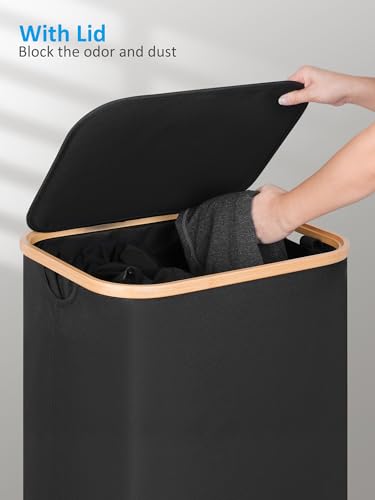 efluky Laundry Basket with Wheels, Tall Rolling Laundry Hamper with Lid and Removable Bag, Aesthetic Dirty Clothes Hamper on Wheels for Laundry Room, Bedroom, Dorm and Bathroom, 100L Black - color: Black, size: 100L