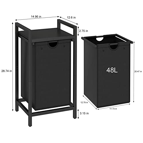 LAATOOREE Laundry Hamper, Two-Color Laundry Basket with Removable Laundry Bag and Top Shelf, Clothes Hamper for Samll Space,Laundry Room, Bedroom, Bathroom - style: 1bag-Rustic Brown