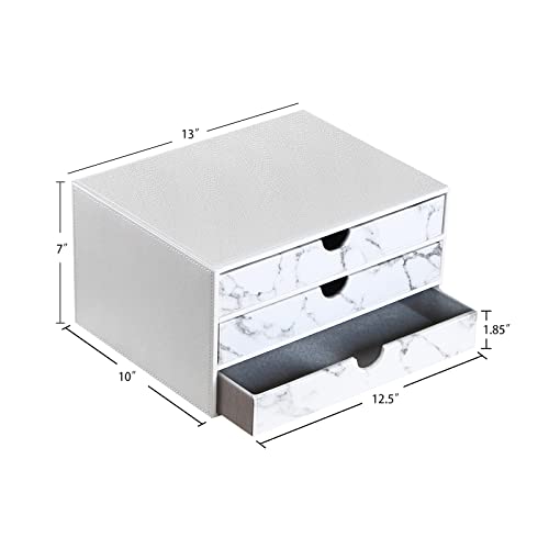 3-Drawer Leather Desk Organizer with A4 File Holder-Stackable Modular Storage Box for Office Supplies,Files,Bills & Jewelry-Space-Saving Design for Home Office,Desk & Workspace(White) - color: white