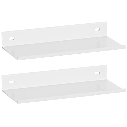 HNVNER White Adhesive Shower Caddy 30cm, Floating Bathroom Shelves for Wall 2 Pack, Metal Bathroom Wall Shower Shelves Storage Organizer for Kitchen Home - color: White, size: 30cm