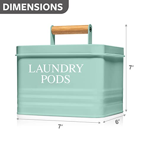 Calindiana Modern Farmhouse Metal Laundry Pods Holder Container with Lid for Laundry Room Decor and Accessories and Space Saving Organization and Storage, Holds 81 Laundry Pods, Mint - color: Mint