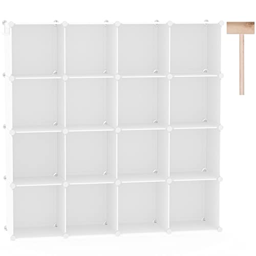 C&AHOME Cube Storage Organizer, 16-Cube Shelves Units, Plastic Storage Cubes, DIY Closet Organizer, Modular Closet Storage Shelves Ideal for Home, Bedroom, 48.4" L × 12.4" W × 48.4" H Milky UPCS16M - color: Milky