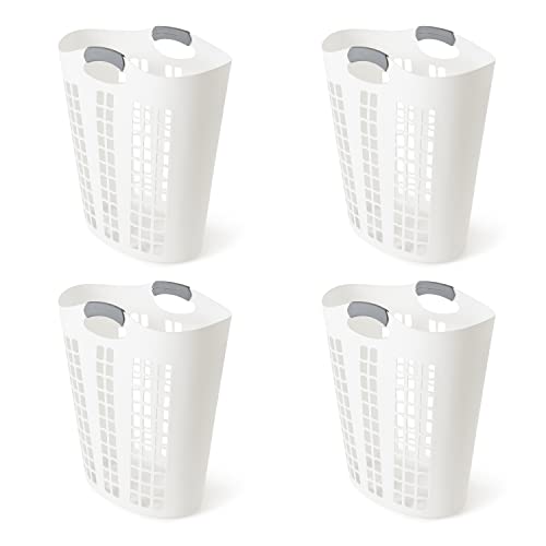 Gracious Living Easy Carry Flex Hamper, Large 87.5 Liter Lightweight Plastic Ventilated Laundry Basket Clothes Bin with Handles, White (4 Pack) - size: 4 Pack