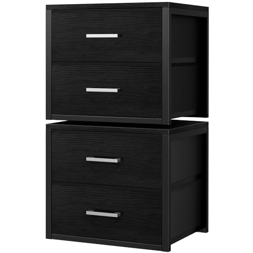 BOLUO Stackable Storage Drawers Closet Organizers and Storage Fabric Black 2 Drawer Dresser for Bedroom 2 Packs Modern - color: Black, size: M(11.2"D x 15.2"W x 16.1"H)