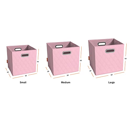 FH Group JIAessentials 12" Faux Leather Foldable Storage Cube Bins Set of 2 – Pink Diamond Patterned Organizers with Handles for Closet & Shelves - color: Pink, size: Medium