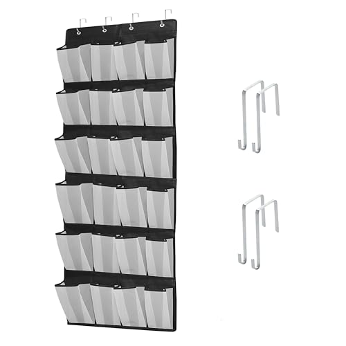 Over The Door Shoe Organizers with 24 Mesh Pockets Shoe Organizer Storage Hanging SimpleHouseware Shoe Holder for Rack (White Black) - color: White Black