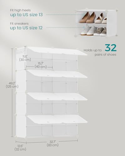 SONGMICS Shoe Rack Organizer, 8-Tier Shoe Storage Cabinet for Closet and Entryway, Holds 32 Pairs of Shoes, Adjustable, Cloud White ULPC034W03 - color: Cloud White, size: 8 Cubes