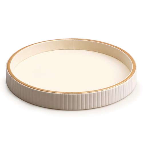SANZIE Leather Tray Desktop Storage Organizer Premium Serving Tray Decorative Tray Valet Tray for Sundries Cosmetics Phone Wallet Cutlery - color: White Disc