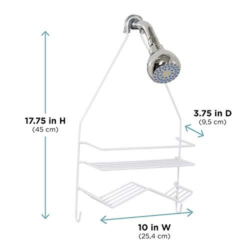 Zenna Home Rust Resistant Hanging Shower Caddy, Over the Shower Head Caddy with 1 Wide Shelf and Built In Soap Dish, Steel Bathroom Hanging Organizer, White - size: 1 Shelf and Soap Dish, style: Wide