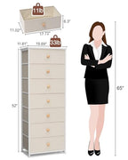 Crestlive Products Tall Dresser, 7-Drawer Fabric Storage Tower, Chests of Drawers - Vertical Organizer Unit for Bedroom, Hallway, Entryway, Nursery, Closets - Steel Frame, Wood Top & Handles (Beige) - color: Beige, style: Narrow-7 Drawers