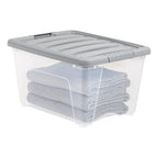Amazon Basics Plastic Storage Containers with Secure Latching Lids, Stackable Organization Bins, Clear/Grey, 32 Quart, Set of 6 - size: 32 Qt. - 6 Pack
