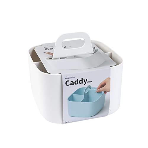 BLUE GINKGO Small Stackable Organizer Caddy – Korean-Made Portable Tote for Bathroom, Office, Crafts, or School Supplies (Square, White) - color: WHITE, size: Square