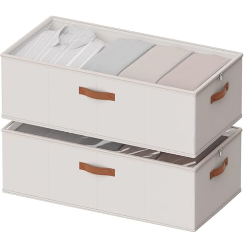 Under Bed Storage Containers, 10 Inches Tall 80L, Foldable Underbed Storage Bags, Closet Organizers and Storage Bins for Clothes and Blankets, Sweaters, Shoes,2-Pack (White, 31.5x15.8x10 In) - color: White
