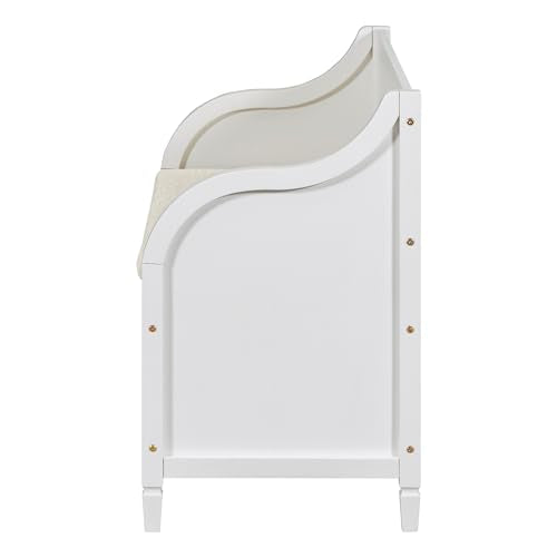 Knocbel Rustic Entry Storage Bench with Hidden Compartments and Removable Cushion, Wooden Entryway Hallway Foyer Shoe Bench Bedroom End of Bed Bench (White and Beige) - color: White and Beige