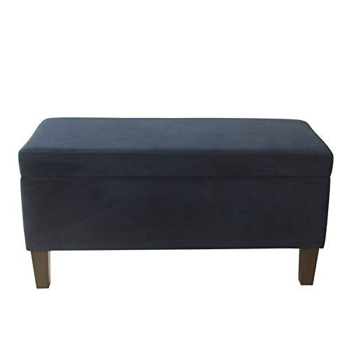 HomePop Large Upholstered Rectangular Storage Ottoman Bench with Hinged Lid, Navy - color: Navy
