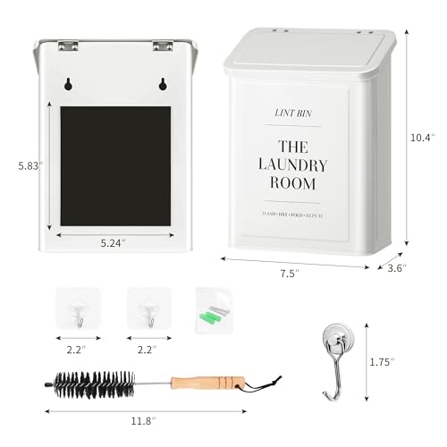 Magnetic Lint Bin for Laundry Room with Lint Brush and Magnetic Hook, Wall Mounted Lint Box with Lid, Farmhouse Laundry Room Decor - color: White, size: Pattern 3