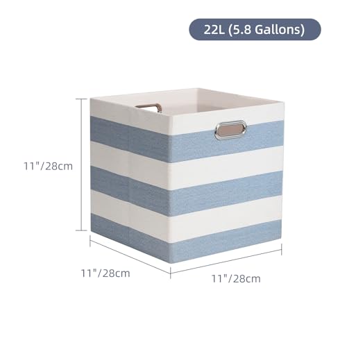 11 x 11 x 11 Inch Storage Bins, Collapsible Fabric Cubes, Cubby Organizer Bins Striped Container Baskets for Home Office Wardrobe Closet Shelf, Pack of 4, Blue/White - color: Blue/White, size: 11"x11"x11"