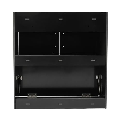 Wall Mounted Folding Desk with LED Light, Space-Saving Laptop Table for Home Office, Writing Workstation with Storage Shelves and Drawer, Floating Cabinet, 58x20x60cm (Black) - color: Black
