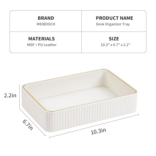 Desk Organizer Tray, PU Leather Nightstand Organizer Perfume Valet Tray for Men Women, Decorative Vanity Trays Trinket Dish Key Bowl for Entryway Table (Ivory, Medium) - color: Ivory, size: 10.2" x 6.7" x 2.2"