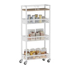 DGSNADGO Slim Rolling Storage Cart, 4-Tier Kitchen Cart on Wheels, Narrow Utility Cart with Handle and Wooden Tabletop for Small Space in Kitchen, Living Room, Bathroom, Laundry Room, Beige and White - color: Beige+white