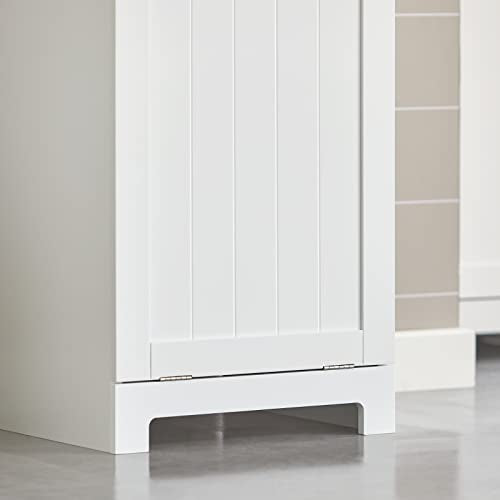 SoBuy Slim Tilt-Out Laundry Hamper Cabinet, Smal Pull-Out Bathroom Storage Unit with Shelf&Drawer, Narrow Hidden Basket Chest Bath Cupboard, White BZR21-W