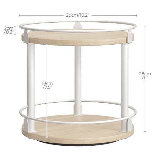 YATINEY Lazy Susan Organizer, Rotating Spice Rack, 2 Tier Spice Turntable Organizer, Industrial Turntable Spice Holder, for Kitchen Countertop, Compact and Versatile, White and Light Oak SR22WG - color: White + Light Oak, size: 10.2"L x 10.2"W x 11"H