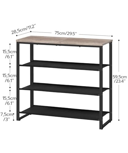HOOBRO Shoe Rack, 4 Tier Shoe Storage Organizer with 3 Oxford Fabric Shelves and Top Panel, Holds 12-16 Pairs of Shoes for Entryway and Closet, Industrial, Greige BG47XJ01G1 - color: Greige + Black, size: 29.5"L x 11.2"W x 23.4"H