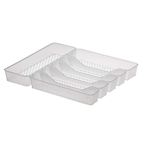 Spectrum Diversified Hexa Drawer Organizer Tray Modern Kitchen Cutlery, Utensil, Silverware Holder Caddy, 6 Dividers Cabinet Storage, 13 x 16, Clear Frost - color: Clear Frost, size: 6 Divider