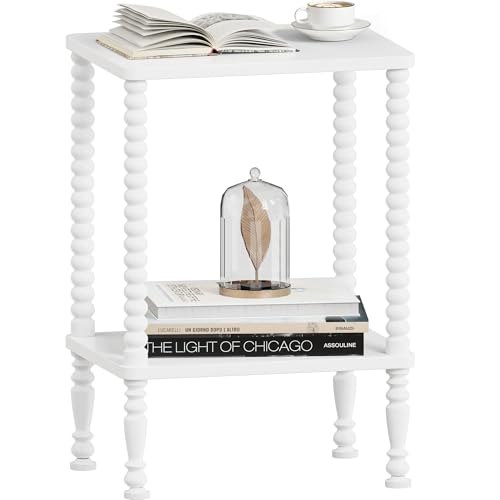Side Table, 2-Tier Wood End Table, Vintage Bedside Nightstand with Open Storage Shelf for Living Room, Bedroom, Office, White - color: White, size: 2-Tier