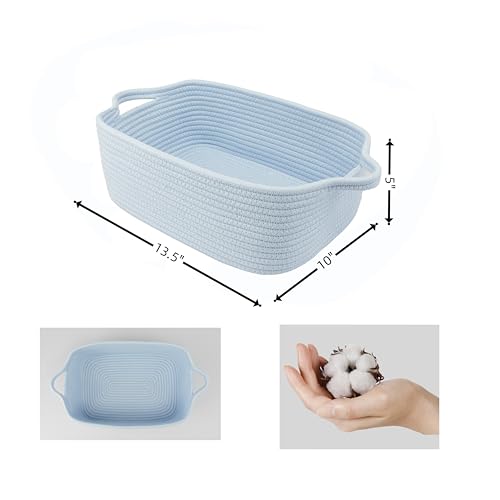 XUANGUO Woven Cotton Rope Storage Basket with Handles for Organizing Shelves Closet Small Cat Dog Pet Toy Baskets Box Bin Decorative Rectangle Baby Nursery Basket Gift Basket Empty blue - color: blue
