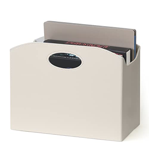 EZDeco Magazine Holder Foldable Magazine Rack Floor PU Leather File Holder Newspaper Book Storage Magazine Basket Document File Folder Organizer for Office Home (Off-White) - color: Off-White