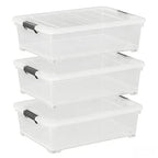 25 Quart Clear Plastic Latch Storage Box with Wheels, Under Bed Storage Box, 3 Pack - size: 25 Quart