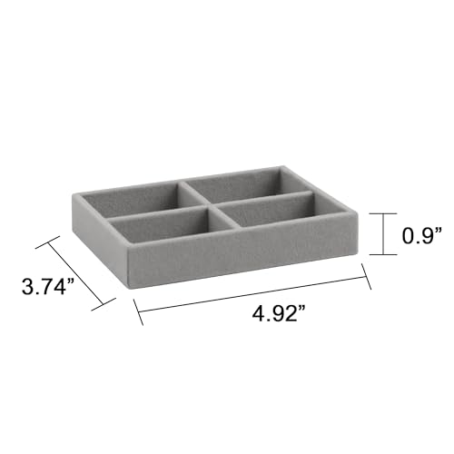 Frebeauty Small Jewelry Tray Set,Stackable Velvet Jewelry Organizer Tray,Mini Jewelry Drawer Organizer,Drawer Inserts,4.92 x 3.74 x 0.9 Inches,Earring Organizer for Women(Set 4,Grey) - color: Grey, size: Set 4