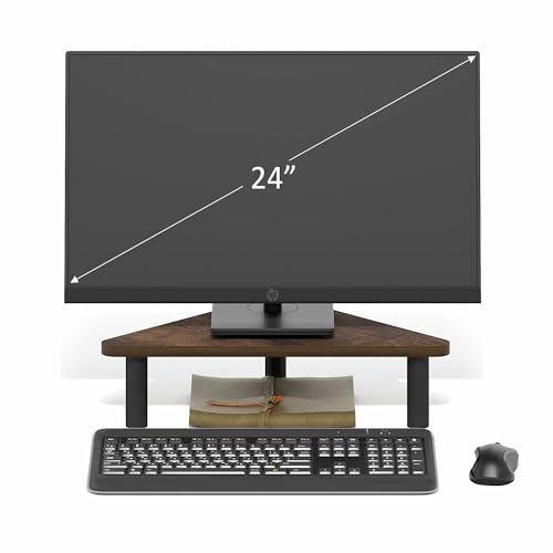 Furinno TURN-N-TUBE Monitor Stand Riser, 19.6" Wide Triangle Corner Monitor Riser, Laptop Stand for Desk, Office Desk Accessories, Desktop Organizers and Accessories, Toolless Assembly, For Study Room, Dorm, Amber Pine - color: Amber Pine/Black, size: 19.