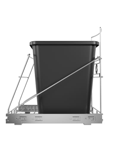 Pull Out Trash Can Under Cabinet Adjustable Trash Can Holder for 7 to 11 Gallon Bin Bottom Mount Slide Out Trash Rack for Narrow Cabinets(Silver, No Bin Included) - color: Silver