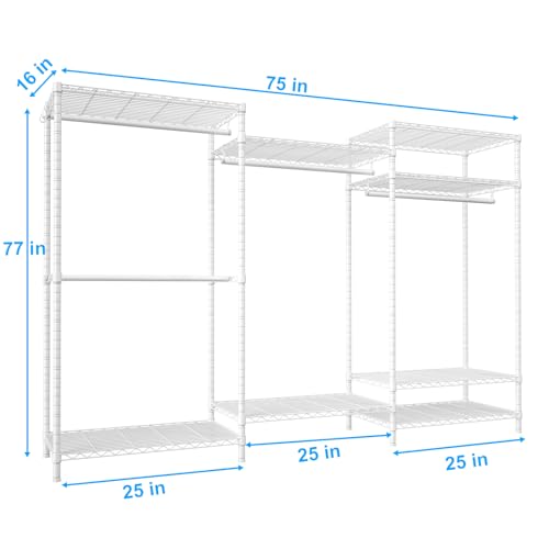 Ulif E13 Pro Heavy Duty Clothes Rack（With 4 Hanger Rods & 8 Shelves） Freestanding Clothing Racks for Hanging Clothes，Adjustable Closet，Metal Garment Rack 75" W x16 D x77 H，Max Load 1000LBS，White - color: White, size: E13 Pro