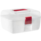 MyGift 10 Inch Multipurpose Portable White Plastic Storage Box with Removable Tray, Clear Lid and and Red Handle and Latch Lock, Home First Aid Storage Tool Box Sewing Kit Organizer Carrying Case