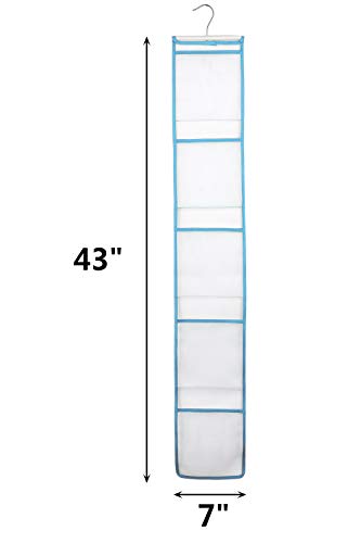 ALYER Narrow Mesh Fabric Shower Caddy Organizer with Hanger,Hanging Mesh Pockets for Shampoo, Conditioner, Soap and Body Wash (Blue) - color: Blue-hanger