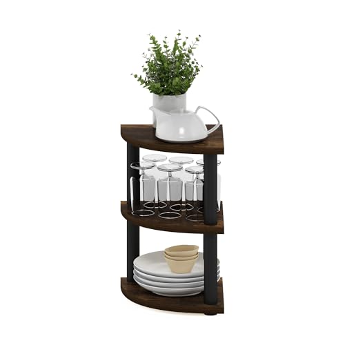 Furinno Turn-N-Tube Kitchen Countertop Organizer, 3-Tier Corner Countertop Organizer Shelf, Corner Shelf, for Kitchen, Pantry, Organizers and Storage, Amber Pine - color: Amber Pine/Black, size: 3-Tier Corner