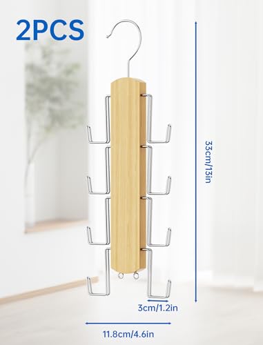 NiHome Wooden Purse Organizer for Closet, 8 Extra-Wide Metal Hooks Handbag Hanger, Space-Saving Hanging Bag Holder & Purse Rack for Closet Organization (Natural, 2 Pack) - color: Natural, size: 2 Pack
