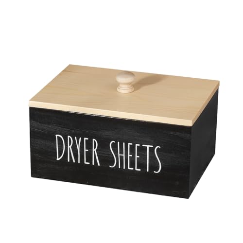 zoocatia Laundry Room Decor Dryer Sheet Container Wood Detergent Dispenser Holder Organization and Storage Box with Lid for Dryer Balls, Laundry Pods, Black - color: Black