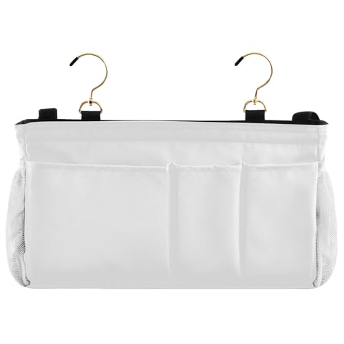 White Bedside Caddy Storage Bag Bedside Organizer for Bunk Bed Headboards College Hanging Storage Organizer 6 Pockets with Hooks for Drinks Magazine Phone Holder - color: White