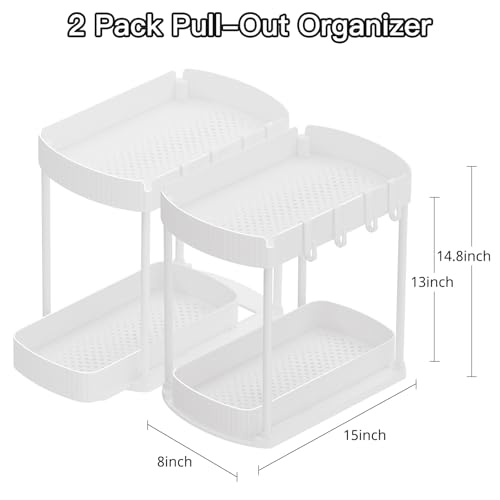 Ukeetap 2 Pack Multi-Purpose Pull-Out Storage Organizers, Under Sink Organizers and Storage for Bathroom & Kitchen, Under Cabinet Organizers and storage, 14.8 Inch, White - color: White, size: 14.8 Inch