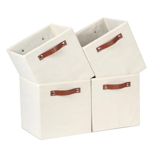 Temary 11x11 Storage Cubes Fabric Cube Storage Bins with Handles Clothes Storage Boxes Baskets for Organizing Home, Shelf, Closet (Beige, 11 x 11 x 11) - color: Beige, size: 11x11x11