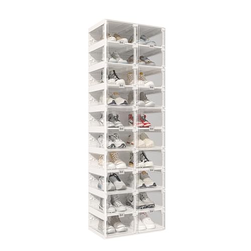 ANTBOX Collapsible Shoe Boxes Clear Plastic Stackable, Quick Setup Drop Front Shoe Organizer, Display Storage Cabinet for Sneakers10 Tiers 20 Pairs - color: Clear, size: 10 Tiers 20 Pairs