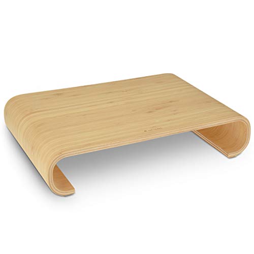 Navaris Wood Monitor Stand Riser - Computer Desk Organizer Desktop Dock Wooden Mount Display for PC TV Screen Notebook Laptop - Bamboo - style: bamboo wood light brown