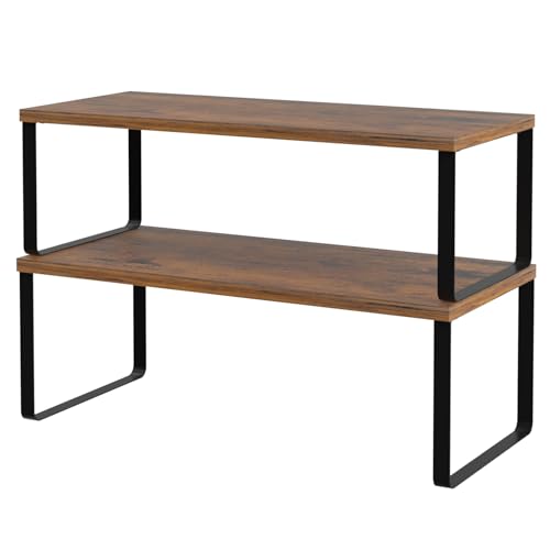 NEX Cabinet Organizer Shelf, Set of 2 Kitchen Counter Shelves, Spice Rack, Stackable Kitchen Shelves Organizer, Pantry Cupboard Dish Mug Cup Storage Shelf, Black and Brown - color: Black + Rustic Brown, size: 15.6''W
