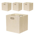 Cube Storage Bins 13×13 Inch Linen Foldable Box with Handles, Collapsible Organization Basket Set of 4 Large Capacity Drawer for Closet Shelf Cabinet Bookcase Bedroom, Beige - color: Beige